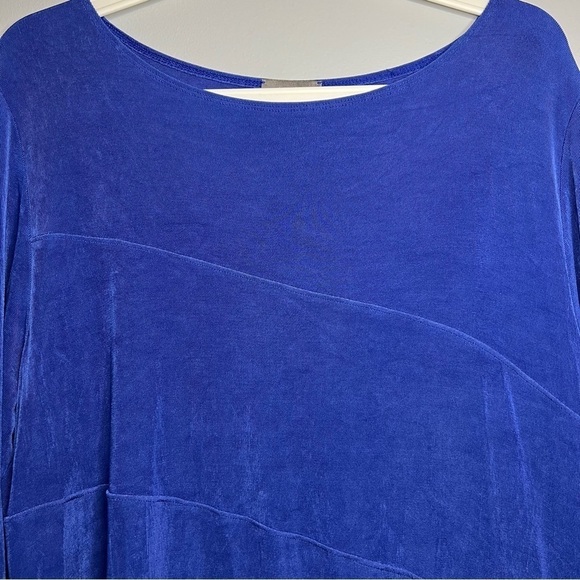 Chico's Liquid Knit Asymmetrical Women's Tunic Cobalt Blue Size L Tiered Slinky - Picture 4 of 8